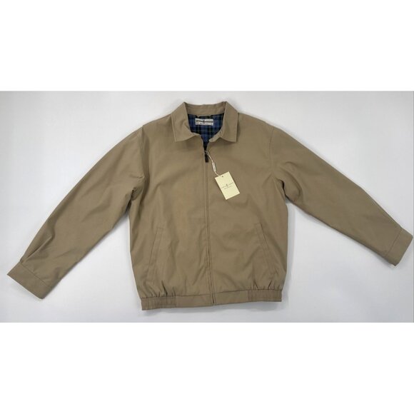 Fairway Greene Golf Jacket Mens Medium Tan Plaid Lined Full Zip Preppy NEW - Picture 1 of 11